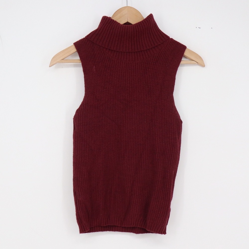 Lulus Sweater Vest Womens S Turtleneck Burgundy Ribbed Sleeveless Excellent